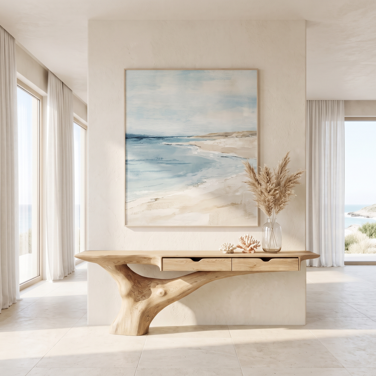 Kaelvorn Solid Wood Sculpted Console Table Natural Oak - Timberustic Console Table