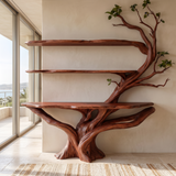 Kavion Sculpted Solid Wood Console Table with Shelves Mahogany - Timberustic Console Table with Shelves
