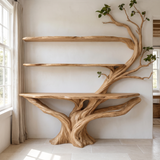 Kavion Sculpted Solid Wood Console Table with Shelves Natural Oak - Timberustic Console Table with Shelves