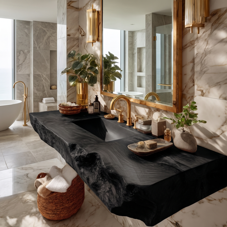 Kelvara Live Edge Solid Wood Floating Bathroom Vanity with Integrated Sink SPA439867 Black - Timberustic Floating Bathroom Vanity with Integrated Sink