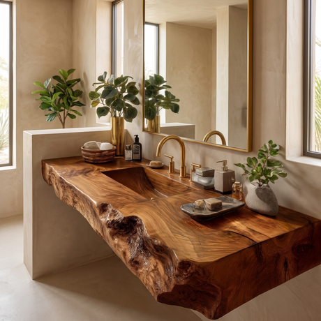 Kelvara Live Edge Solid Wood Floating Bathroom Vanity with Integrated Sink SPA439867 Brown - Timberustic Floating Bathroom Vanity with Integrated Sink
