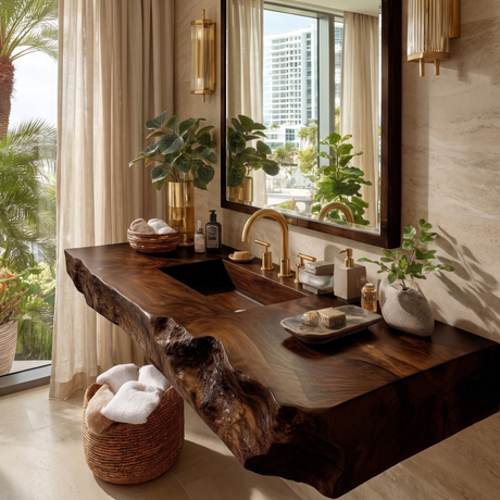 Kelvara Live Edge Solid Wood Floating Bathroom Vanity with Integrated Sink SPA439867 Dark Walnut - Timberustic Floating Bathroom Vanity with Integrated Sink