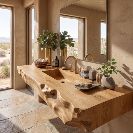 Kelvara Live Edge Solid Wood Floating Bathroom Vanity with Integrated Sink SPA439867 Natural Oak - Timberustic Floating Bathroom Vanity with Integrated Sink
