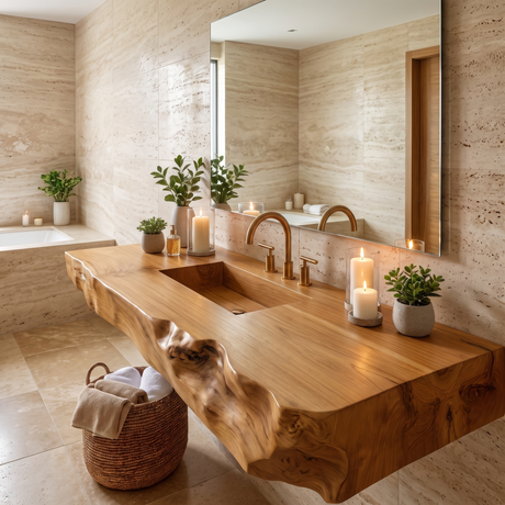 Kelvara Live Edge Solid Wood Floating Bathroom Vanity with Integrated Sink SPA439867 Teak - Timberustic Floating Bathroom Vanity with Integrated Sink