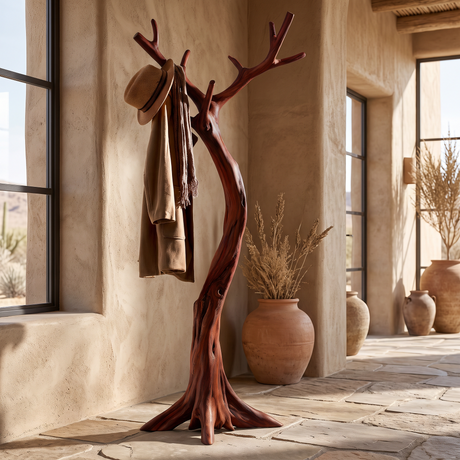 Lunareth Sculpted Solid Wood Tree Coat Rack Mahogany - Timberustic Tree Coat Rack