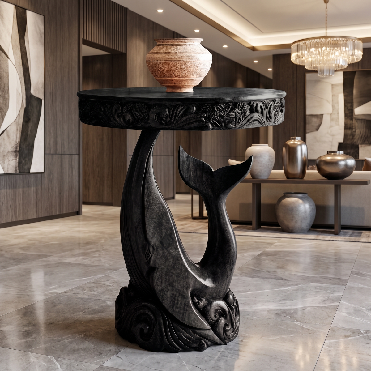 Maravyn Handcrafted Solid Wood Pedestal Stand Black - Timberustic Pedestal Stand
