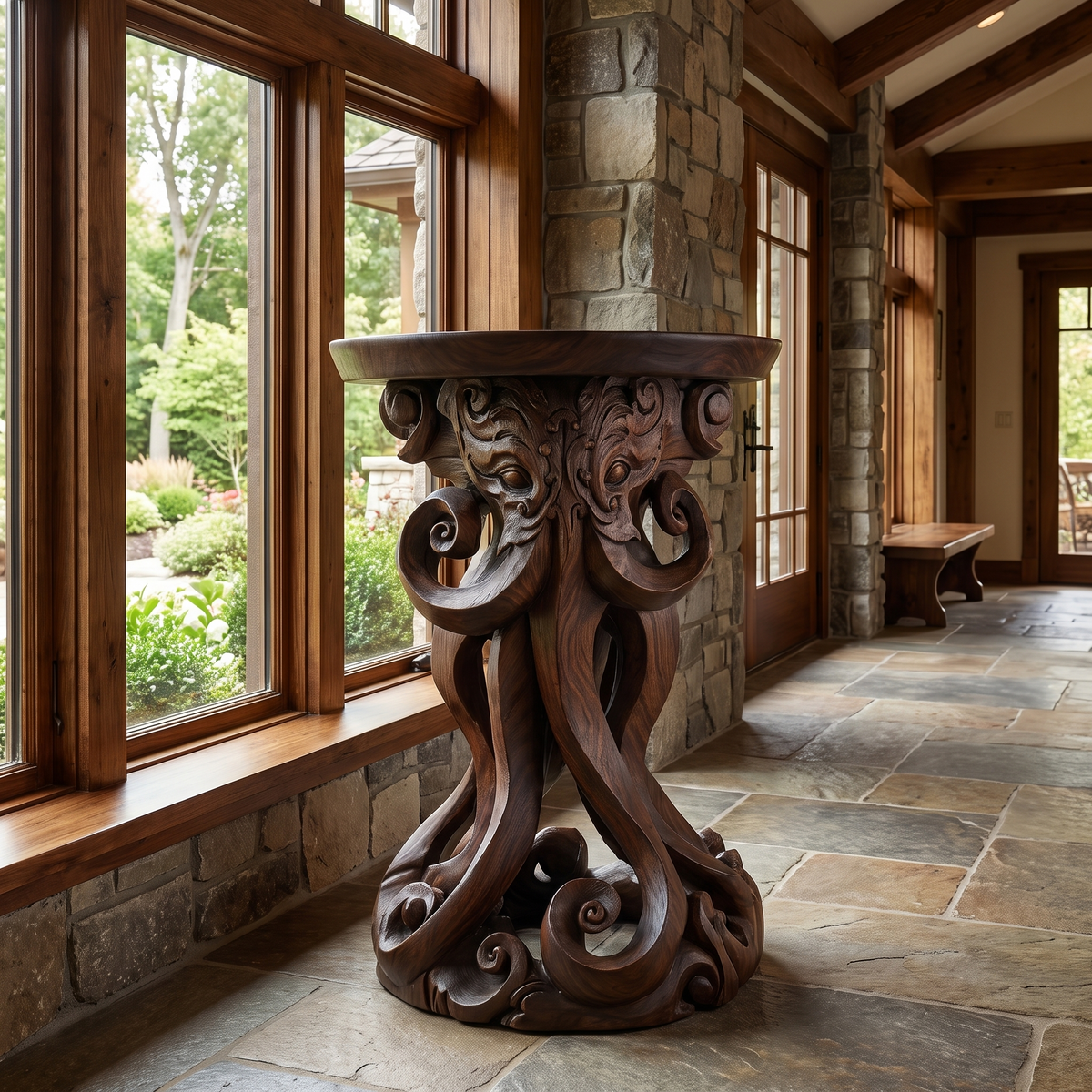 Morvessa Handcrafted Octopus Pedestal Stand Dark Walnut - Timberustic Pedestal Stand