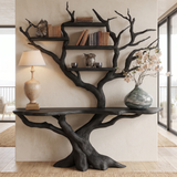 Myrrion Sculpted Solid Wood Console Table with Shelves Black - Timberustic Console Table with Shelves