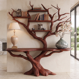 Myrrion Sculpted Solid Wood Console Table with Shelves Mahogany - Timberustic Console Table with Shelves