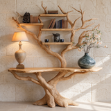 Myrrion Sculpted Solid Wood Console Table with Shelves Natural Oak - Timberustic Console Table with Shelves