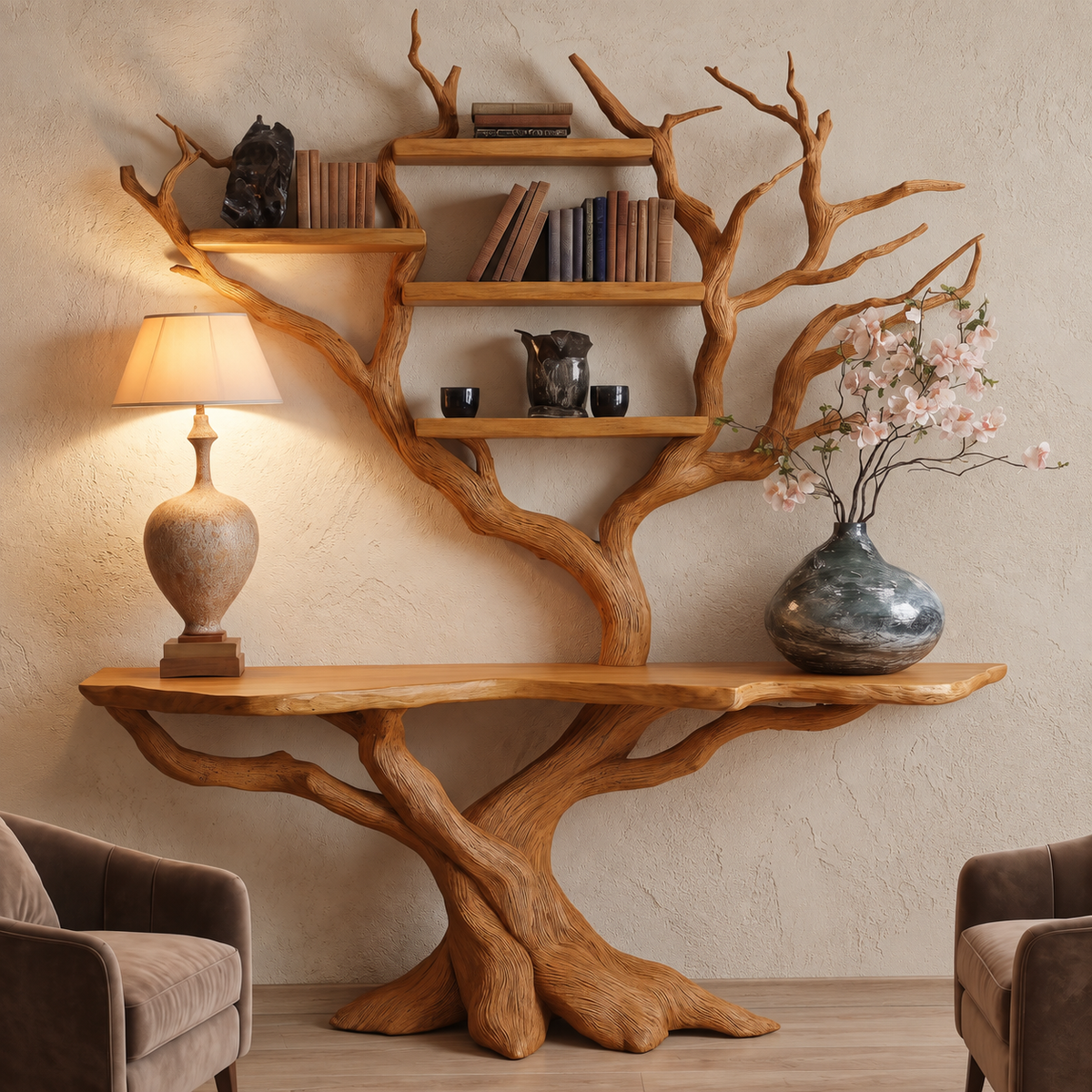 Myrrion Sculpted Solid Wood Console Table with Shelves Teak - Timberustic Console Table with Shelves
