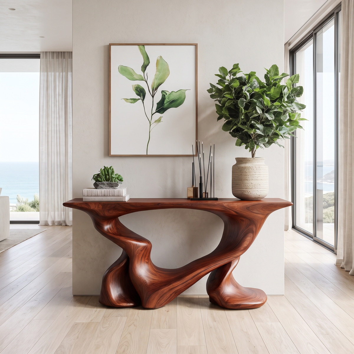 Mythrion Sculpted Solid Wood Console Table Mahogany - Timberustic Console Table