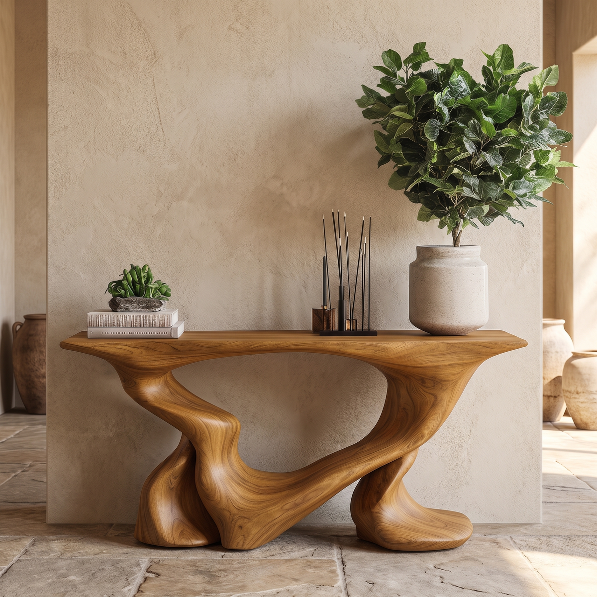 Mythrion Sculpted Solid Wood Console Table Teak - Timberustic Console Table