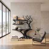 Nerithra Sculpted Solid Wood Console Table with Shelves Black - Timberustic Console Table with Shelves