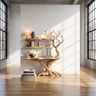 Nerithra Sculpted Solid Wood Console Table with Shelves Natural Oak - Timberustic Console Table with Shelves