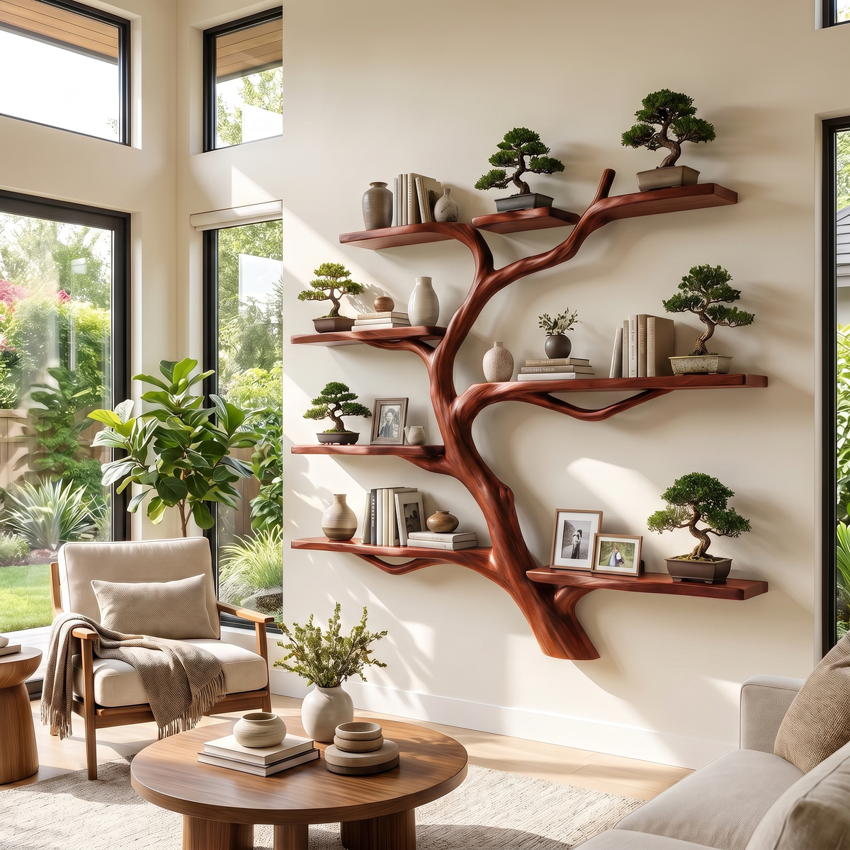 Nightbloom Handcrafted Solid Wood Floating Tree Bookshelf Mahogany - Timberustic Floating Tree Bookshelf