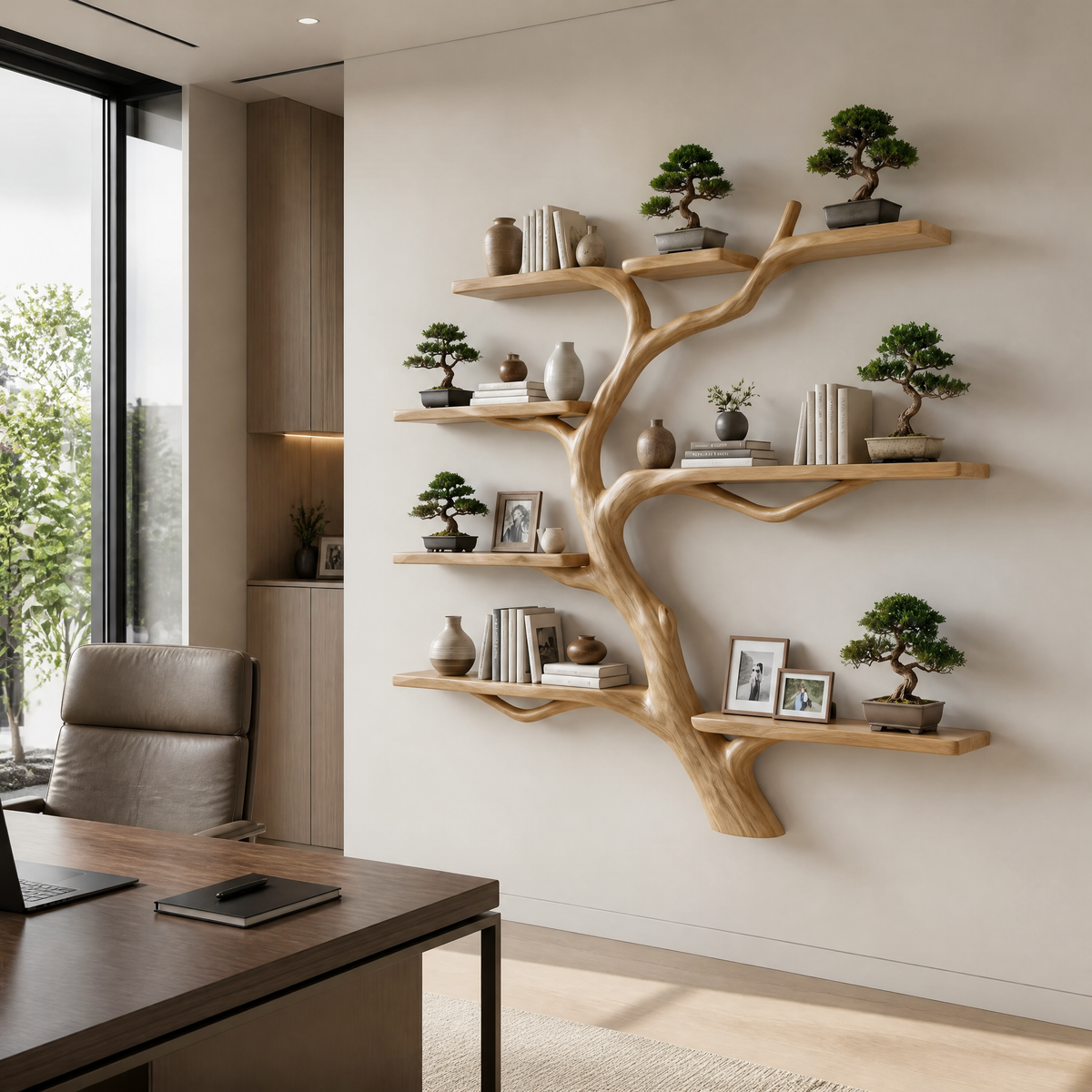 Nightbloom Handcrafted Solid Wood Floating Tree Bookshelf Natural Oak - Timberustic Floating Tree Bookshelf
