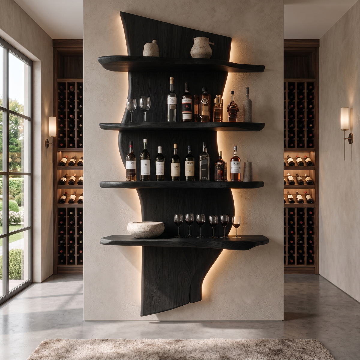 Norvayne Live Edge Solid Wood Floating Wine Shelf SPA290556 Black - Timberustic Floating Wine Shelf