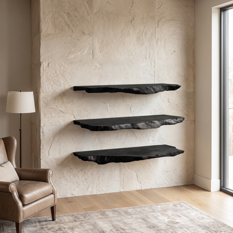 Norvella Live Edge Solid Wood Floating Shelf SPA583831 Black - Timberustic Floating Shelf