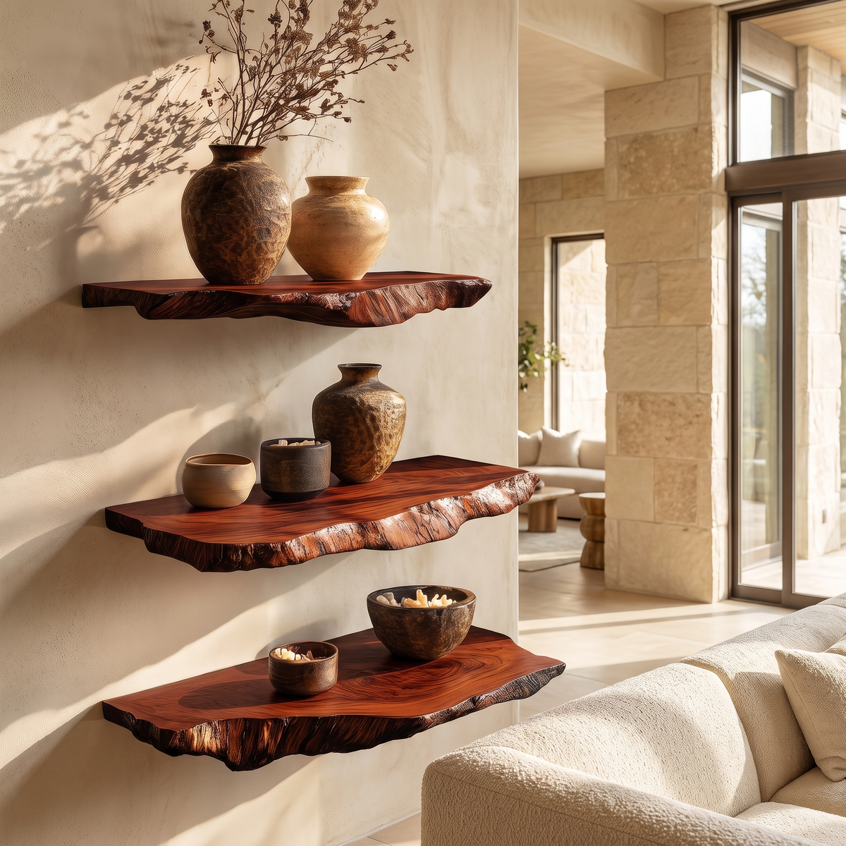 Norvella Live Edge Solid Wood Floating Shelf SPA583831 Mahogany - Timberustic Floating Shelf