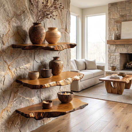 Norvella Live Edge Solid Wood Floating Shelf SPA583831 Teak - Timberustic Floating Shelf