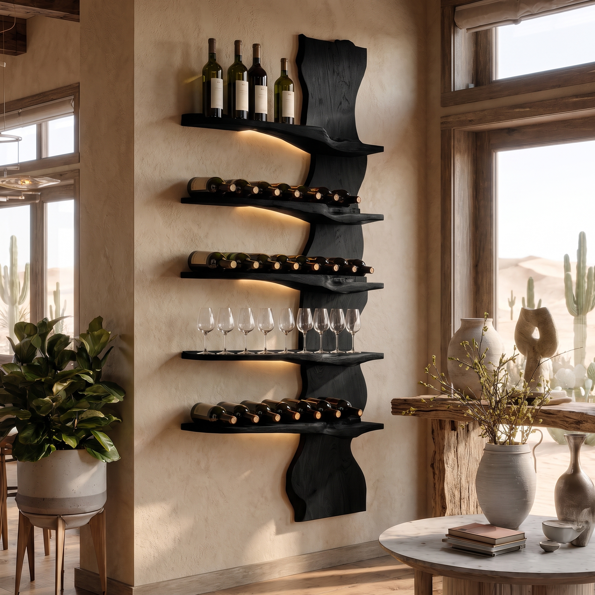 Norveth Live Edge Solid Wood Floating Wine Shelf SPA395873 Black - Timberustic Floating Wine Shelf