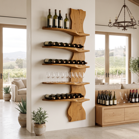 Norveth Live Edge Solid Wood Floating Wine Shelf SPA395873 Teak - Timberustic Floating Wine Shelf