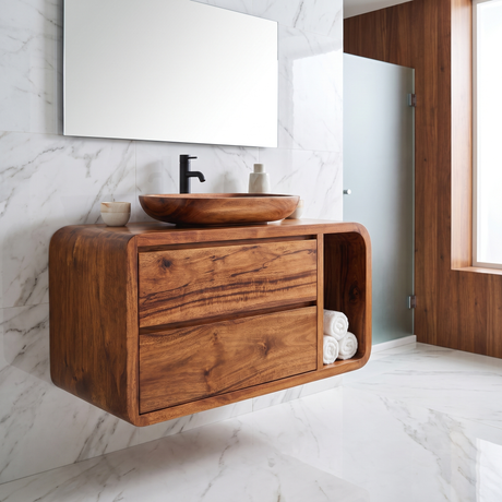 Norveth Sculpted Solid Wood Floating Bathroom Vanity with Drawers SPA548910 Brown - Timberustic Floating Bathroom Vanity With Drawers