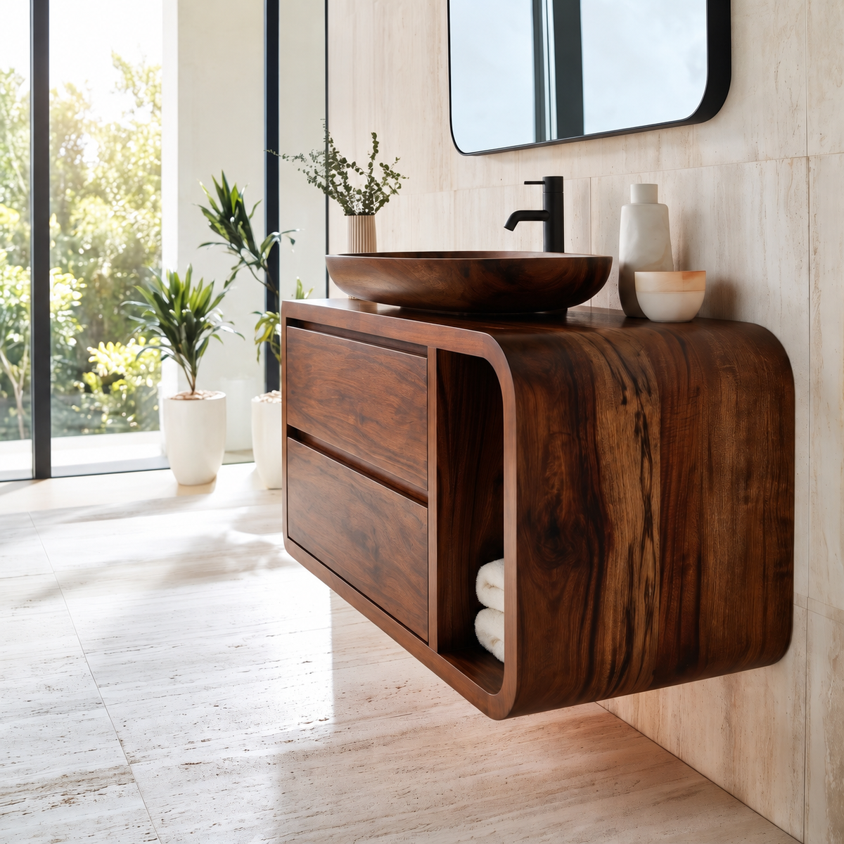 Norveth Sculpted Solid Wood Floating Bathroom Vanity with Drawers SPA548910 Dark Walnut - Timberustic Floating Bathroom Vanity With Drawers
