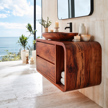 Norveth Sculpted Solid Wood Floating Bathroom Vanity with Drawers SPA548910 Mahogany - Timberustic Floating Bathroom Vanity With Drawers
