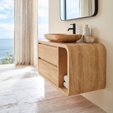 Norveth Sculpted Solid Wood Floating Bathroom Vanity with Drawers SPA548910 Natural Oak - Timberustic Floating Bathroom Vanity With Drawers