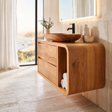 Norveth Sculpted Solid Wood Floating Bathroom Vanity with Drawers SPA548910 Teak - Timberustic Floating Bathroom Vanity With Drawers
