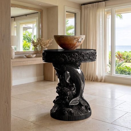 Noryth Handcrafted Solid Wood Pedestal Stand Black - Timberustic Pedestal Stand
