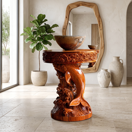 Noryth Handcrafted Solid Wood Pedestal Stand Mahogany - Timberustic Pedestal Stand