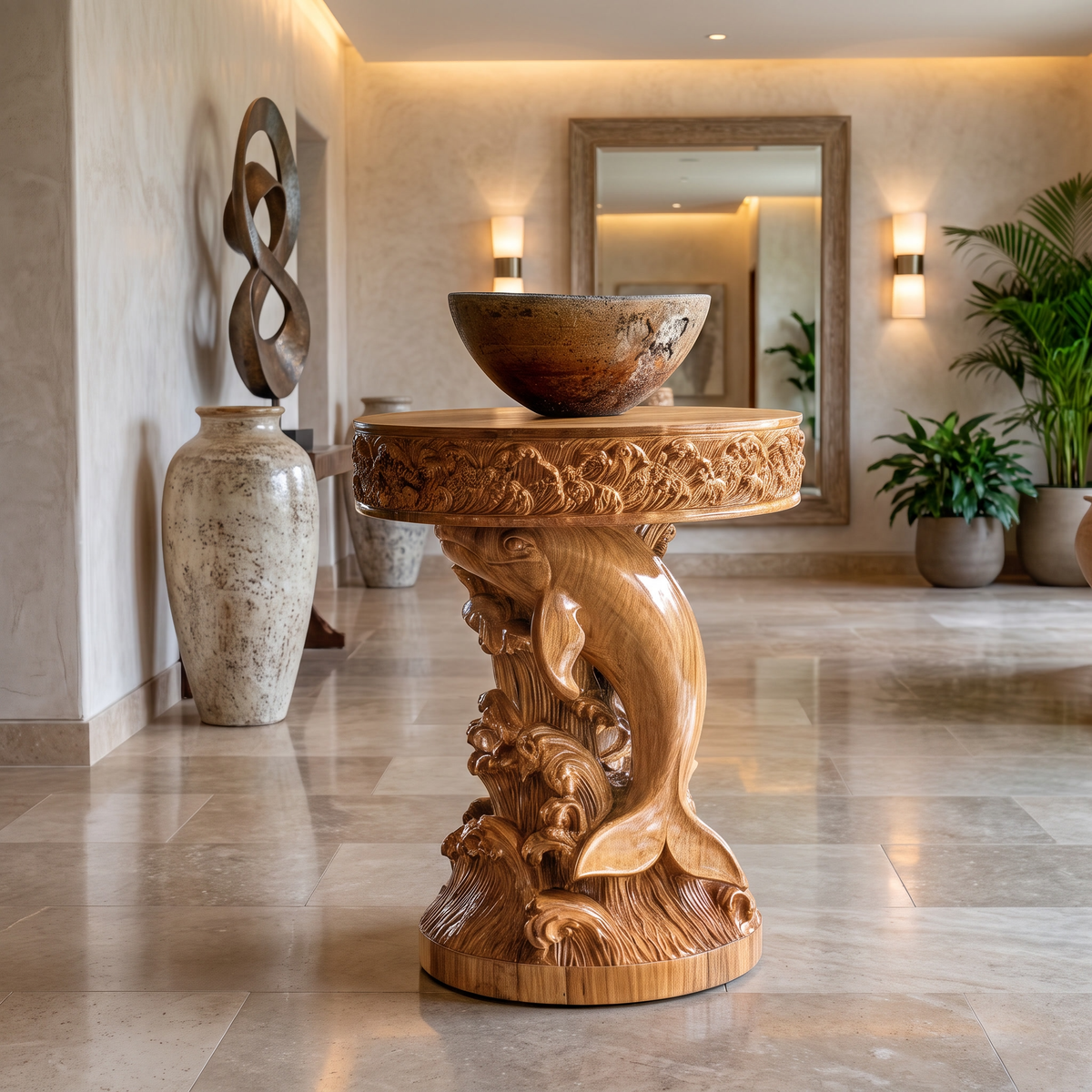 Noryth Handcrafted Solid Wood Pedestal Stand Natural Oak - Timberustic Pedestal Stand