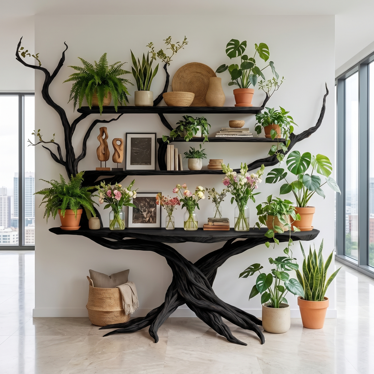 Nythera Sculpted Solid Wood Console Table with Shelves Black - Timberustic Console Table with Shelves