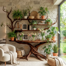 Nythera Sculpted Solid Wood Console Table with Shelves Dark Walnut - Timberustic Console Table with Shelves