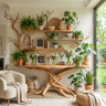 Nythera Sculpted Solid Wood Console Table with Shelves Natural Oak - Timberustic Console Table with Shelves