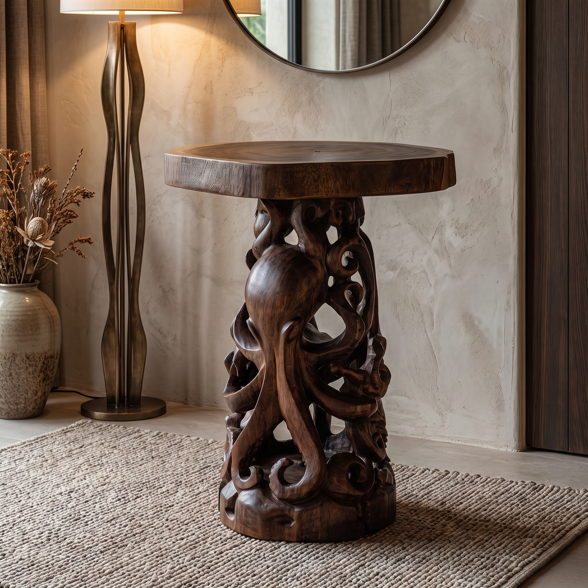 Nythorin Handcrafted Octopus Pedestal Stand Dark Walnut - Timberustic Pedestal Stand