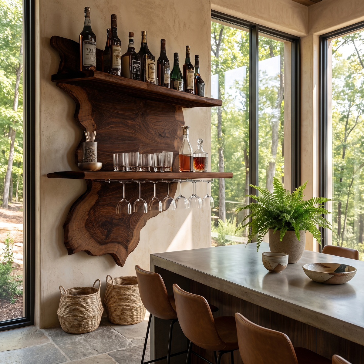 Oakmere Live Edge Solid Wood Floating Wine Shelf SPA912481 Dark Walnut - Timberustic Floating Wine Shelf