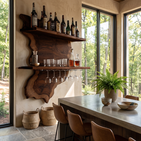 Oakmere Live Edge Solid Wood Floating Wine Shelf SPA912481 Dark Walnut - Timberustic Floating Wine Shelf