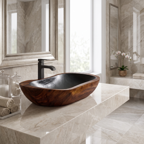 Obsidian Cove Handcrafted Solid Wood Vessel Sink Dark Walnut - Timberustic Vessel Sinks