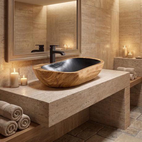 Obsidian Cove Handcrafted Solid Wood Vessel Sink Natural Oak - Timberustic Vessel Sinks