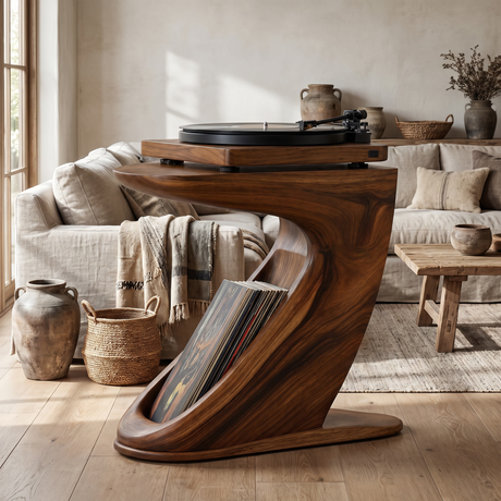Orivane Handcrafted Solid Wood Record Player Stand Brown - Timberustic Record Player Stand With Storage