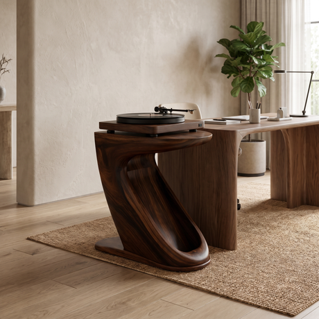 Orivane Handcrafted Solid Wood Record Player Stand Dark Walnut - Timberustic Record Player Stand With Storage