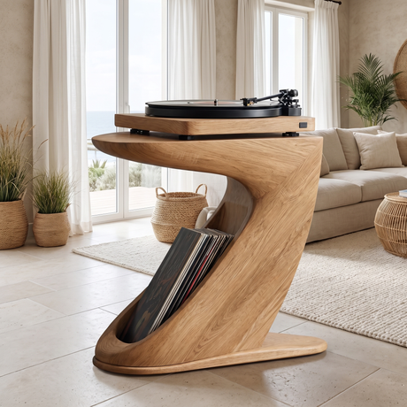 Orivane Handcrafted Solid Wood Record Player Stand Natural Oak - Timberustic Record Player Stand With Storage