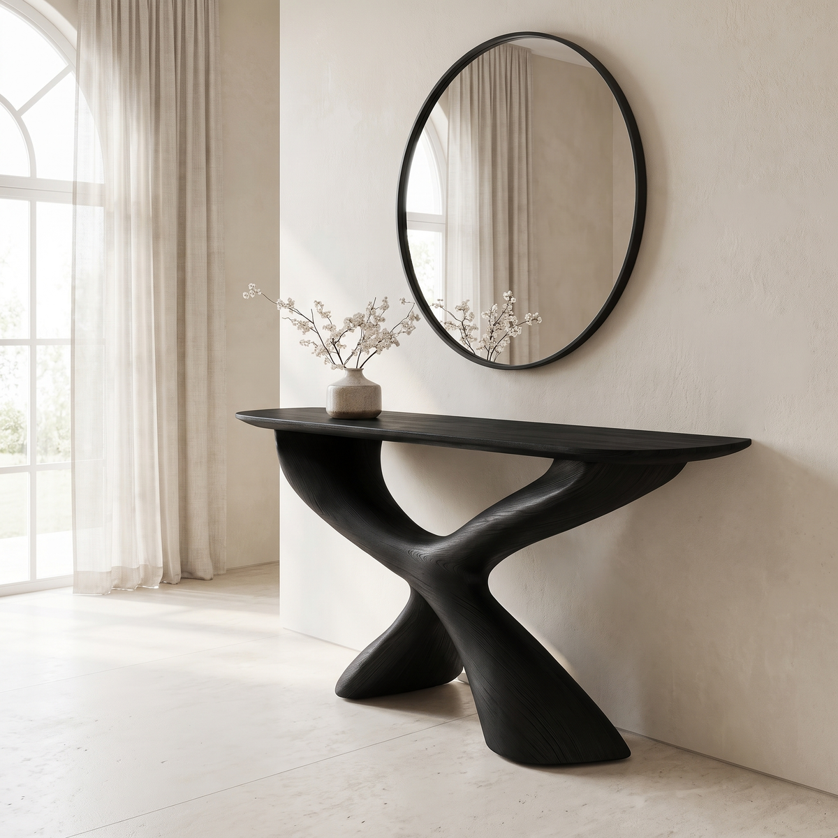 Orivane Sculpted Solid Wood Console Table Black - Timberustic Console Table
