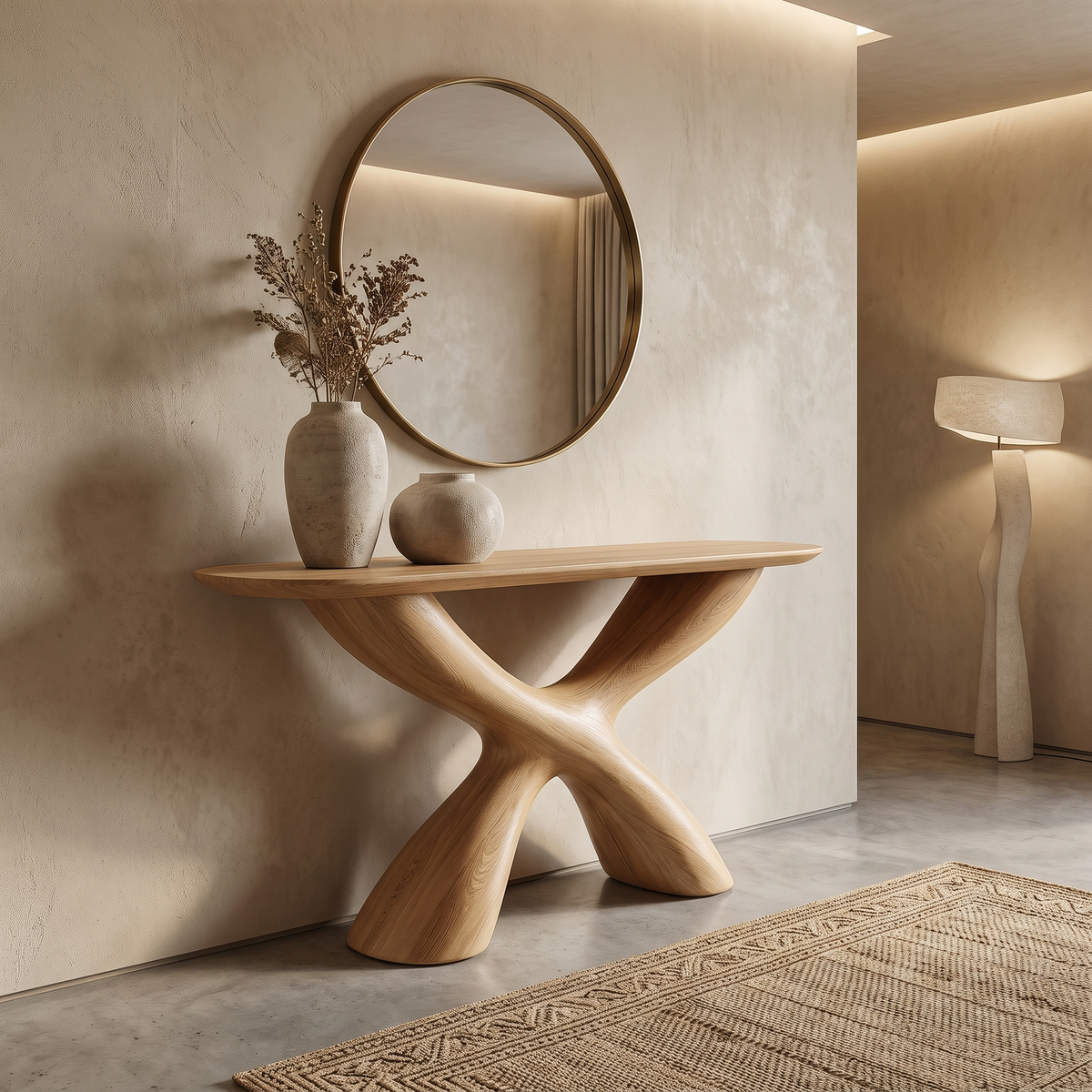Orivane Sculpted Solid Wood Console Table Natural Oak - Timberustic Console Table