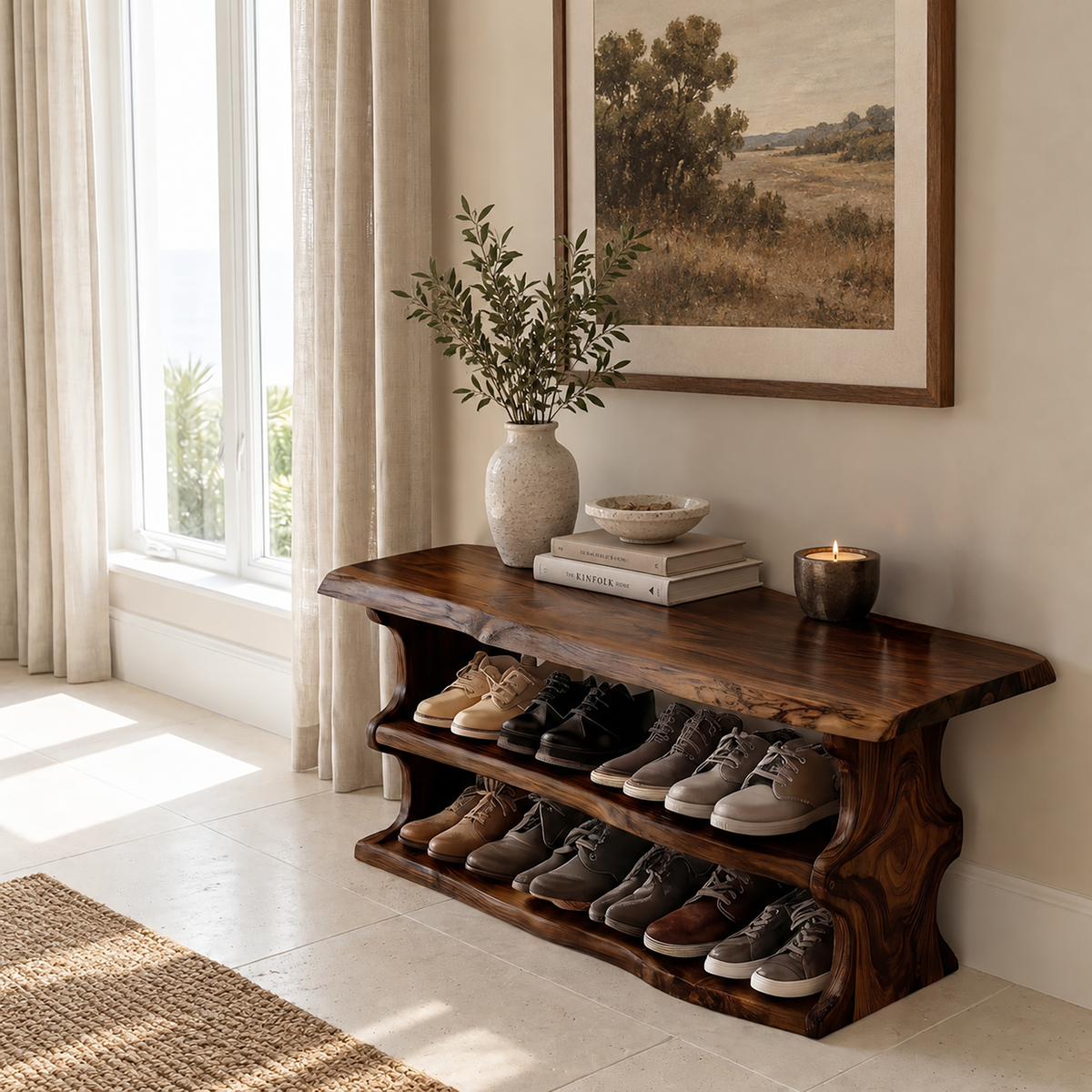 Orlan Organic Modern Solid Wood Shoe Rack Dark Walnut - Timberustic Shoe Rack