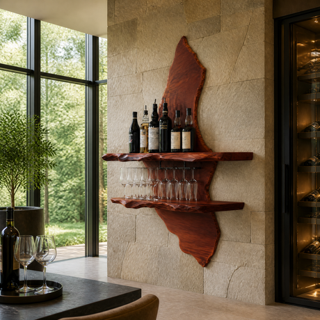 Orlenthis Live Edge Solid Wood Floating Wine Shelf SPA214873 Mahogany - Timberustic Floating Wine Shelf
